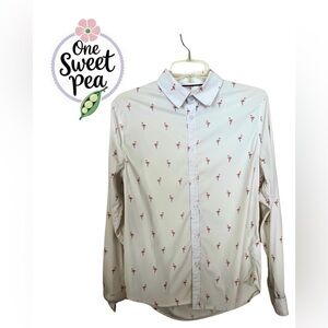 White with Flamingo print 🦩 Casual Button Down Shirt